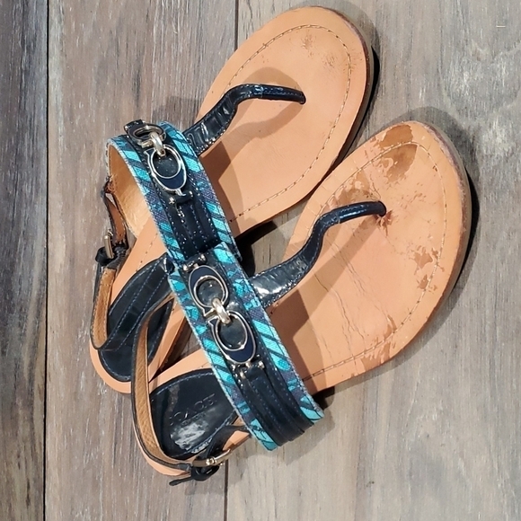 Coach Sammy Jacquard flip flop sandals ankle straps shoes sz 7B - Picture 2 of 13